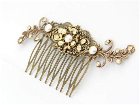 Silk Floral Gold Brass Hair Comb 